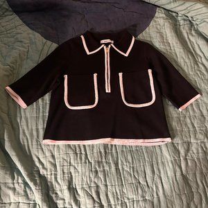 Zara Knit Colorblock Black and White Zip Polo Size Medium
